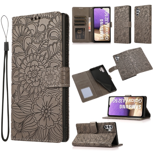 

For Samsung Galaxy A32 5G Skin Feel Embossed Sunflower Horizontal Flip Leather Case with Holder & Card Slots & Wallet & Lanyard(Gray)