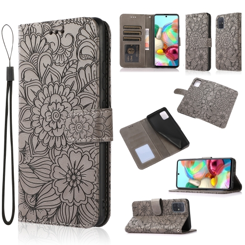 

For Samsung Galaxy A71 Skin Feel Embossed Sunflower Horizontal Flip Leather Case with Holder & Card Slots & Wallet & Lanyard(Gray)
