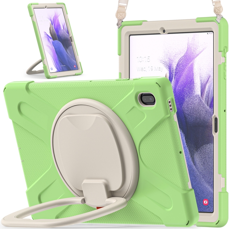 

For Samsung Galaxy Tab S7 FE T730 Silicone + PC Protective Case with Holder & Shoulder Strap(Matcha Green)