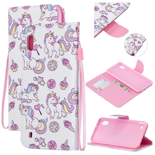 

For Samsung Galaxy A10 Colored Drawing Pattern Cross Texture Horizontal Flip PU Leather Case with Holder & Card Slots & Wallet(Ice Cream Unicorn)