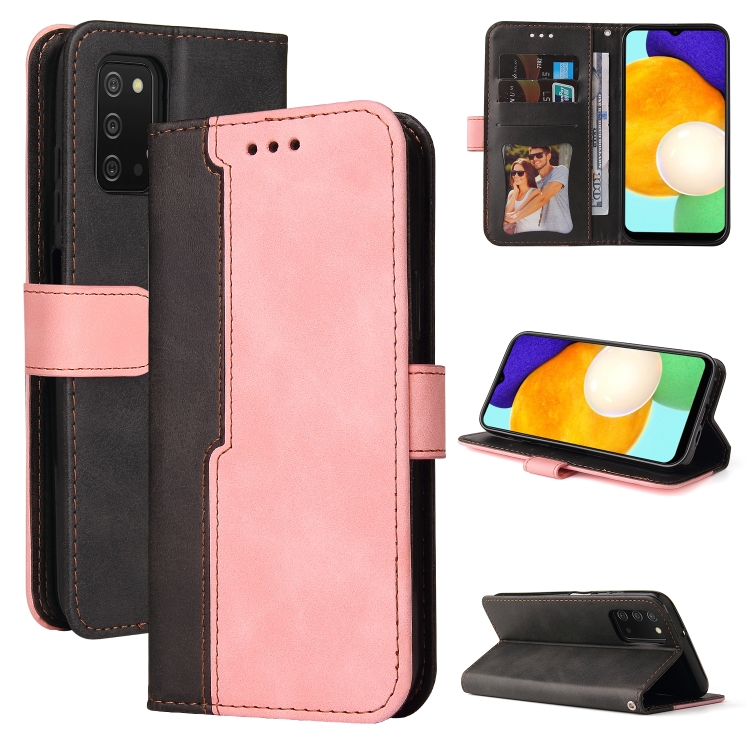 

For Samsung Galaxy A03s 164mm Business Stitching-Color Horizontal Flip PU Leather Case with Holder & Card Slots & Photo Frame(Pink)