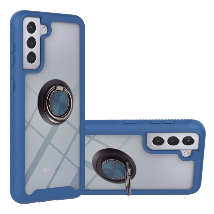 

For Samsung Galaxy S21 5G Starry Sky Solid Color Series Shockproof PC + TPU Protective Case with Ring Holder & Magnetic Function(Blue)