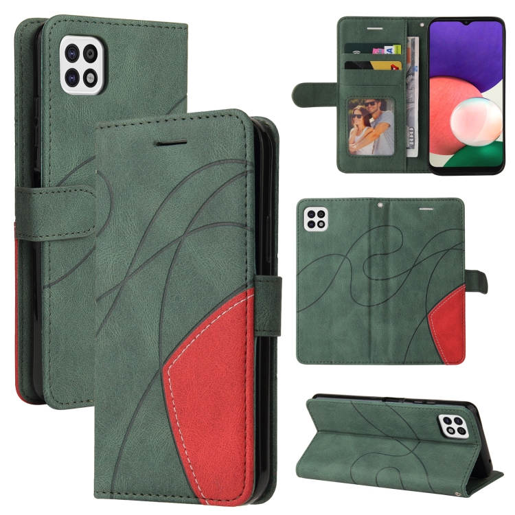 

For Samsung Galaxy A22 5G Dual-color Splicing Horizontal Flip PU Leather Case with Holder & Card Slots & Wallet(Green)