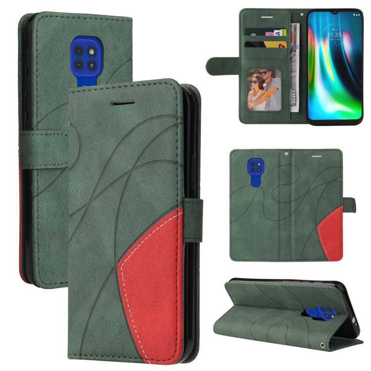 

For Motorola Moto G9 Play Dual-color Splicing Horizontal Flip PU Leather Case with Holder & Card Slots & Wallet(Green)