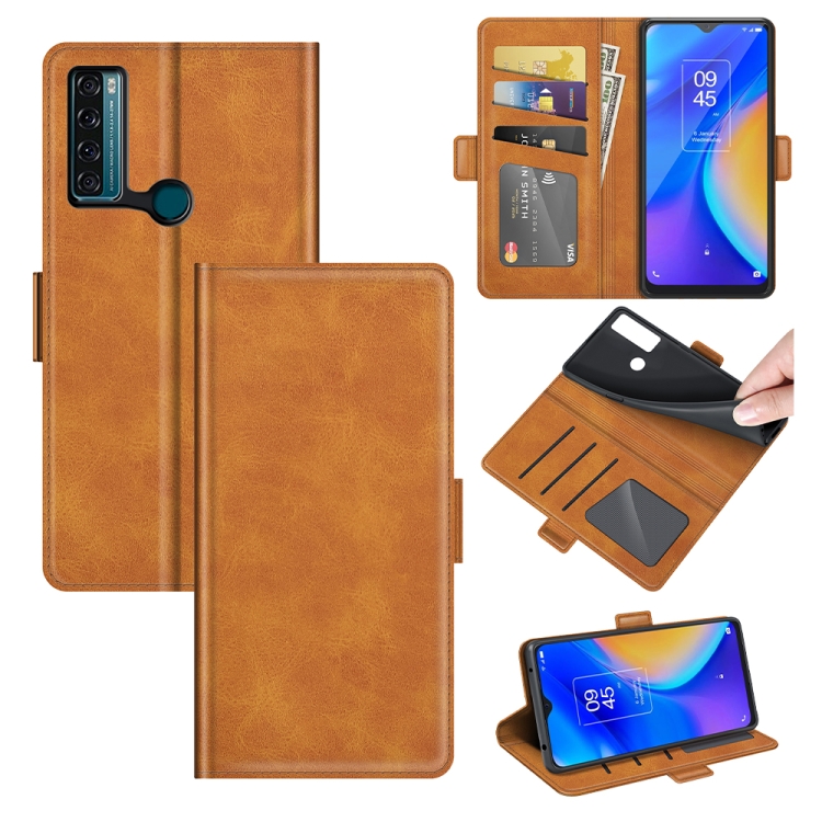 

For TCL 20 SE Dual-side Magnetic Buckle Horizontal Flip Leather Case with Holder & Card Slots & Wallet(Yellow)