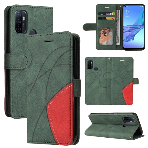 

For OPPO A53 / A33 2020 / A32 / A53s Dual-color Splicing Horizontal Flip PU Leather Case with Holder & Card Slots & Wallet(Green)