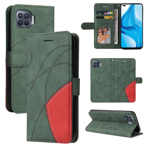 

For OPPO F17 Pro / A93 / Reno4 F / Reno4 Lite Dual-color Splicing Horizontal Flip PU Leather Case with Holder & Card Slots & Wallet(Green)