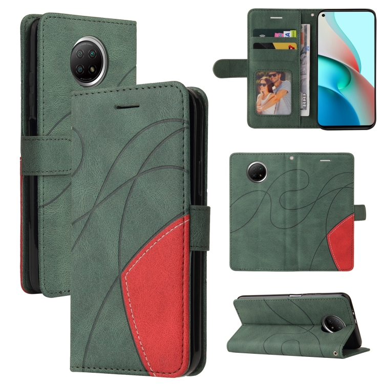

For Xiaomi Redmi Note 9 5G CN Version Dual-color Splicing Horizontal Flip PU Leather Case with Holder & Card Slots & Wallet(Green)