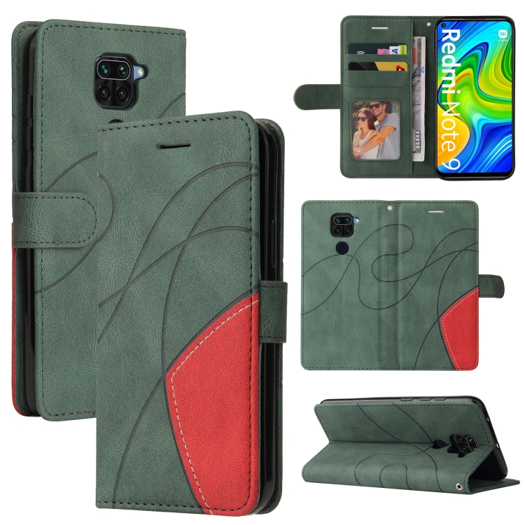 

For Xiaomi Redmi Note 9 Dual-color Splicing Horizontal Flip PU Leather Case with Holder & Card Slots & Wallet(Green)