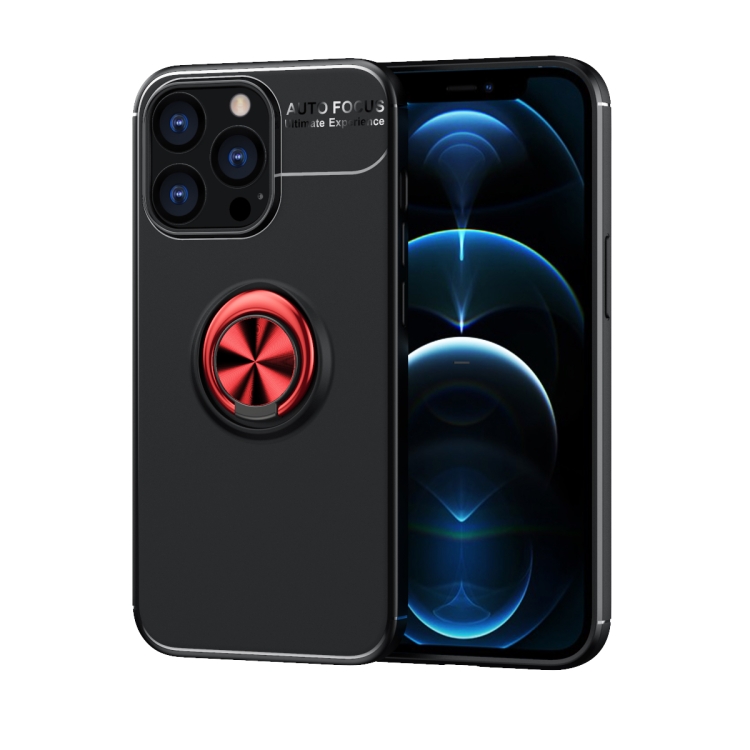 

Metal Ring Holder 360 Degree Rotating TPU Case For iPhone 13 Pro Max(Black+Red)