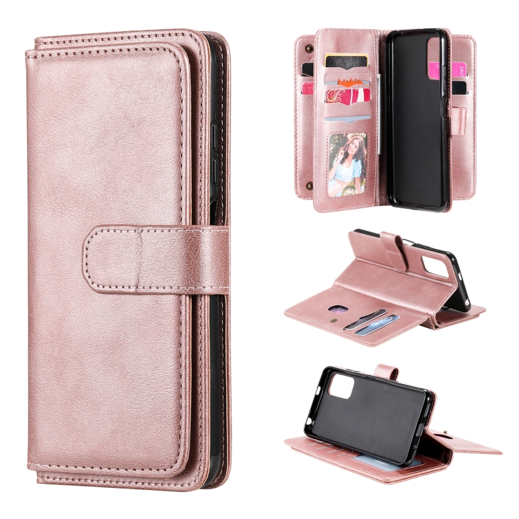 

For Xiaomi Redmi Note 10 5G Multifunctional Magnetic Copper Buckle Horizontal Flip Solid Color Leather Case with 10 Card Slots & Wallet & Holder & Photo Frame(Rose Gold)