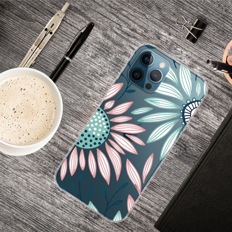 

Painted Pattern High Transparent TPU Protective Case For iPhone 13 Pro(Pink Green Flower)