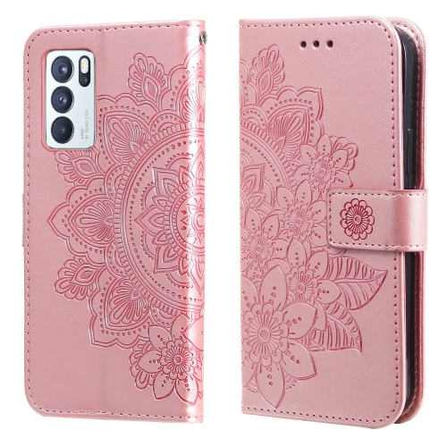 

For OPPO Reno 6 Pro 5G 7-petal Flowers Embossing Pattern Horizontal Flip PU Leather Case with Holder & Card Slots & Wallet & Photo Frame(Rose Gold)