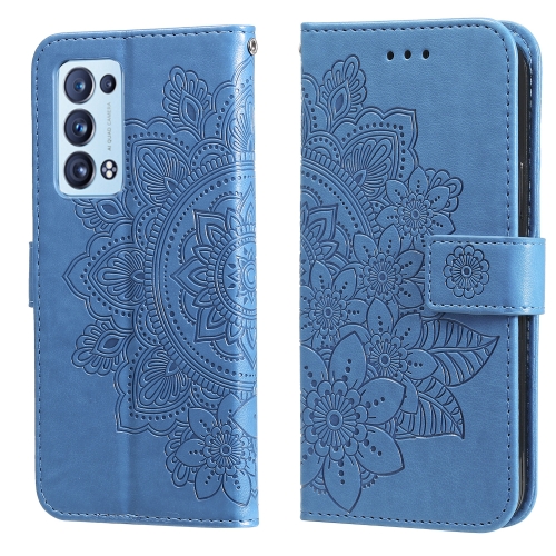 

For OPPO Reno 6 Pro+ 5G 7-petal Flowers Embossing Pattern Horizontal Flip PU Leather Case with Holder & Card Slots & Wallet & Photo Frame(Blue)