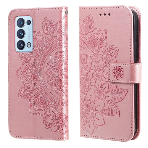 

For OPPO Reno 6 Pro+ 5G 7-petal Flowers Embossing Pattern Horizontal Flip PU Leather Case with Holder & Card Slots & Wallet & Photo Frame(Rose Gold)