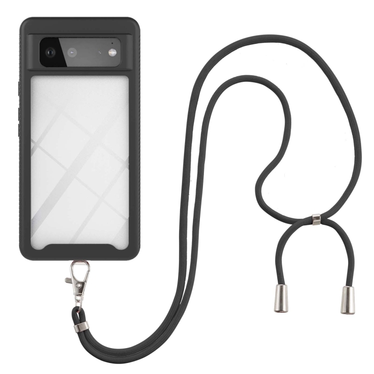 

For Google Pixel 6 Starry Sky Solid Color Series Shockproof PC + TPU Protective Case with Neck Strap(Black)