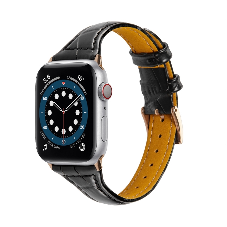 

Crocodile Texture Leather Watch Band For Apple Watch Series 7 41mm / 6 & SE & 5 & 4 40mm / 3 & 2 & 1 38mm(Black)