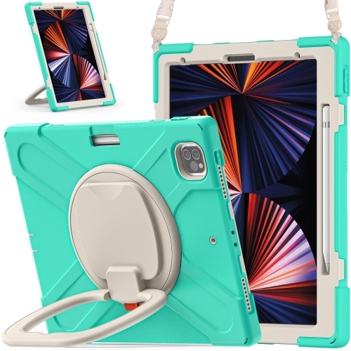 

Silicone + PC Protective Tablet Case with Holder & Shoulder Strap For iPad Pro 12.9 2021(Mint Green)