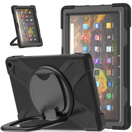 

Silicone + PC Protective Case with Holder & Shoulder Strap For Amazon Kindle Fire HD 10 2021(Black+Black)