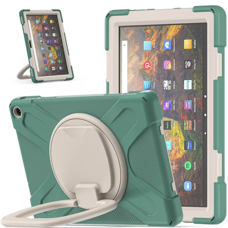 

Silicone + PC Protective Case with Holder & Shoulder Strap For Amazon Kindle Fire HD 10 2021(Emerald Green)
