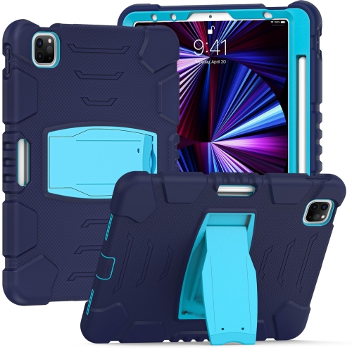 

3-Layer Protection Screen Frame + PC + Silicone Shockproof Combination Tablet Case with Holder For iPad Pro 11 2021 / 2020 / 2018(NavyBlue+Blue)