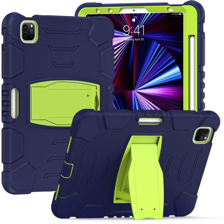 

3-Layer Protection Screen Frame + PC + Silicone Shockproof Combination Tablet Case with Holder For iPad Pro 11 2021 / 2020 / 2018(NavyBlue+Lime)