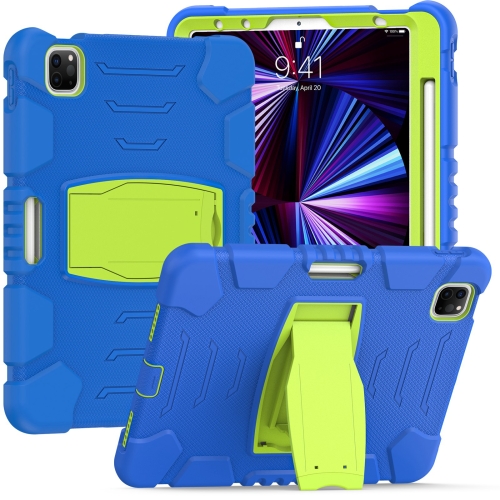 

3-Layer Protection Screen Frame + PC + Silicone Shockproof Combination Tablet Case with Holder For iPad Pro 11 2021 / 2020 / 2018(Blue+Lime)