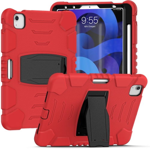 

3-Layer PC + Silicone Shockproof Tablet Case with Holder For iPad Air 2020 10.9(Red+Black)