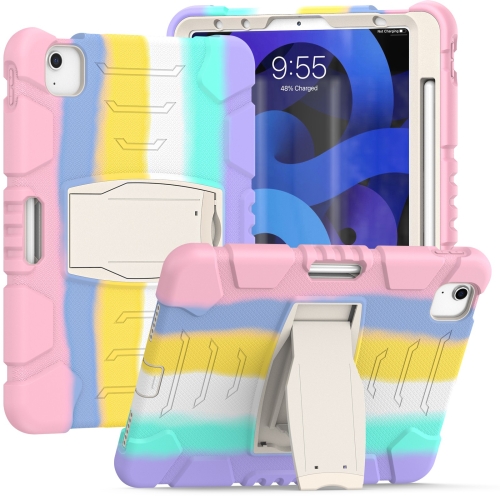 

3-Layer PC + Silicone Shockproof Tablet Case with Holder For iPad Air 2020 10.9(Colorful Pink)