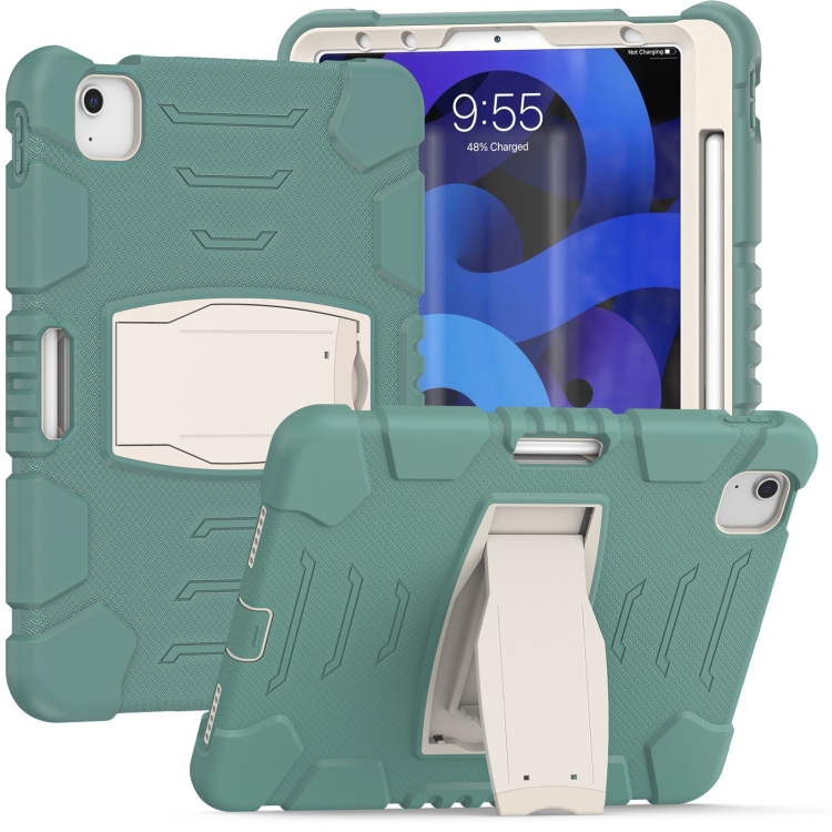 

3-Layer PC + Silicone Shockproof Tablet Case with Holder For iPad Air 2020 10.9(Emerald Green)