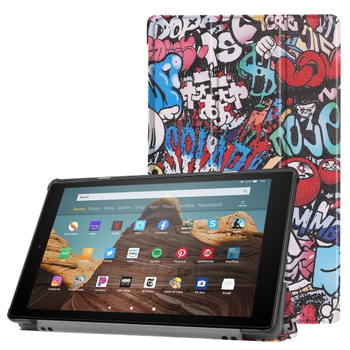 

For Amazon Kindle Fire HD 10 2017 / 2019 Colored Drawing Horizontal Flip Leather Case with Three-folding Holder & Sleep / Wake-up Function(Graffiti)