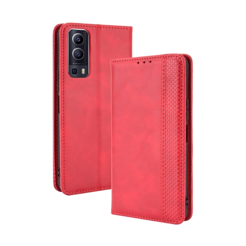 

For vivo Y72 5G / iQOO Z3 5G Magnetic Buckle Retro Crazy Horse Texture Horizontal Flip Leather Case with Holder & Card Slots & Photo Frame(Red)