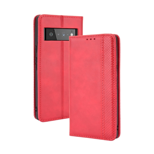 

For Google Pixel 6 Pro Magnetic Buckle Retro Crazy Horse Texture Horizontal Flip Leather Case with Holder & Card Slots & Photo Frame(Red)