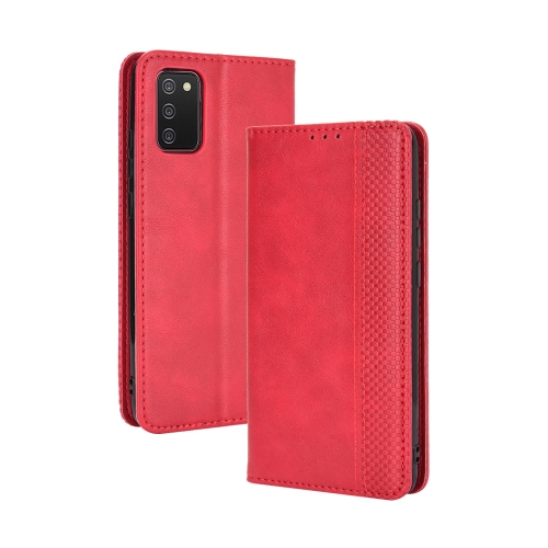 

For Samsung Galaxy A03s Magnetic Buckle Retro Crazy Horse Texture Horizontal Flip Leather Case with Holder & Card Slots & Photo Frame(Red)