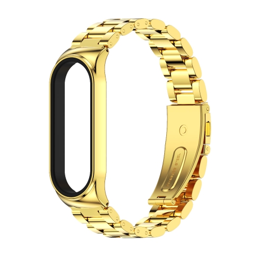 

For Xiaomi Mi Band 6 / 5 / 4 / 3 Mijobs CS Metal Three Bead Stainless Steel Watch Band(Gold)