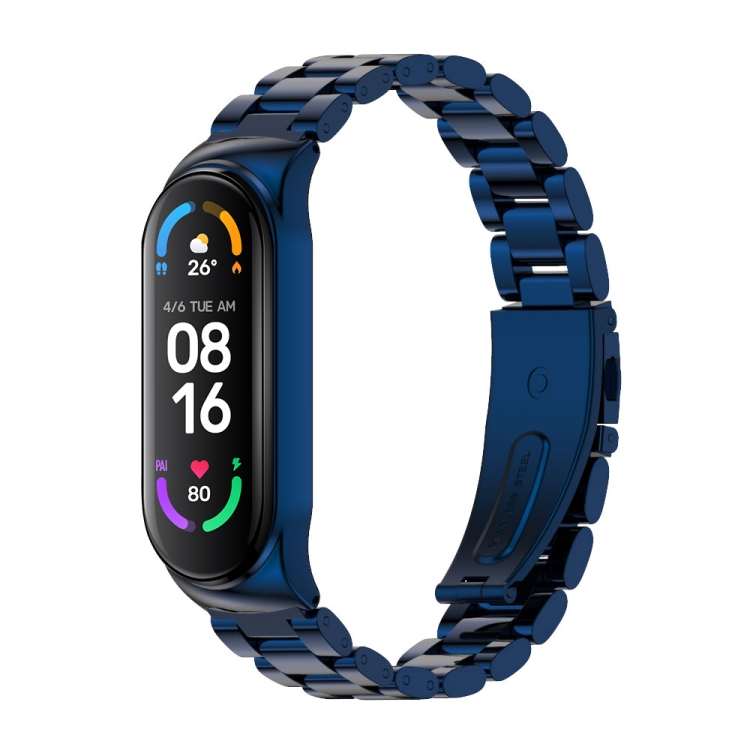 

For Xiaomi Mi Band 6 / 5 / 4 / 3 Mijobs CS Metal Three Bead Stainless Steel Watch Band(Blue)