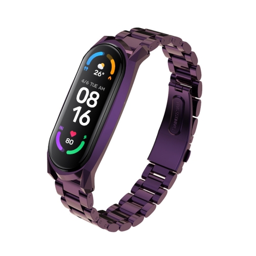 

For Xiaomi Mi Band 6 / 5 / 4 / 3 Mijobs Three Beads Metal GT Stainless Steel Replacement Watchband(Purple)