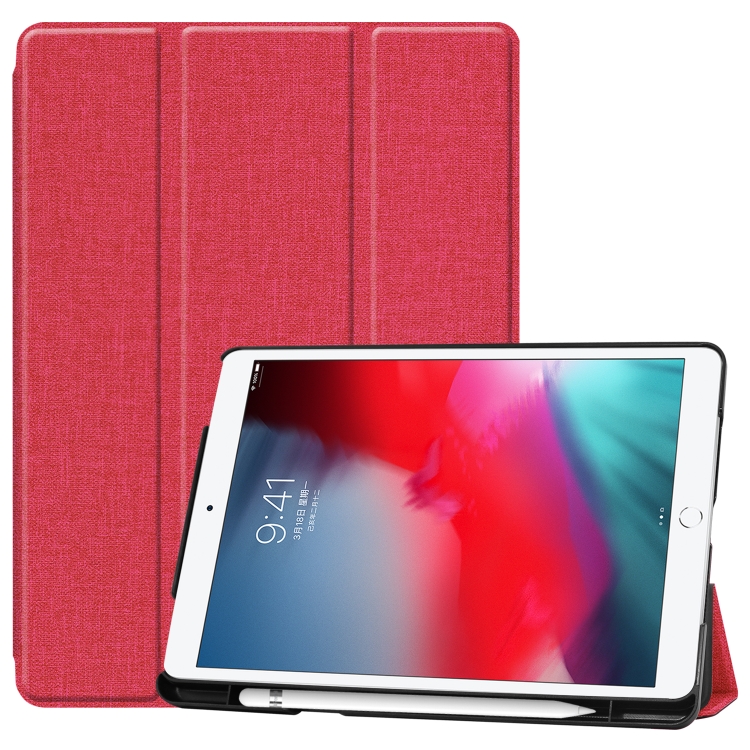 

For iPad 10.2 2021 / 2020 / 2019 / Air 3 / Pro 10.5 / iPad 10.2 2020 Denim Texture Horizontal Flip Leather Case with Three-folding Holder & Sleep / Wake-up Function(Rose Red)