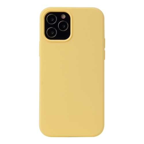For iPhone 13 Pro Max Solid Color Liquid Silicone Shockproof Protective Case (Yellow) for iphone 15 pro lambskin texture pure color flip leather phone case brown