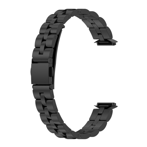 

For Fitbit Luxe Special Edition Three-beads Stainless Steel Flat Buckle Watch Band(Black)