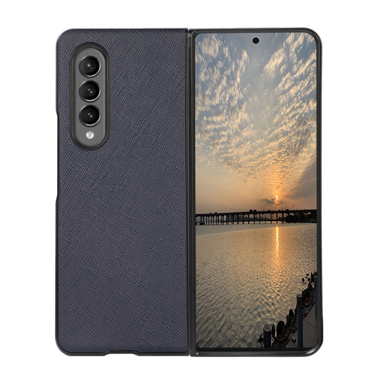 

For Samsung Galaxy Z Fold3 5G Cross Texture Shockproof Protective Leather Case(Blue)