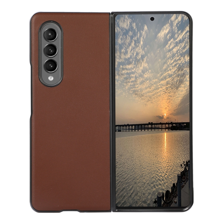 

For Samsung Galaxy Z Fold3 5G Lambskin Texture Shockproof Protective Leather Case(Brown)