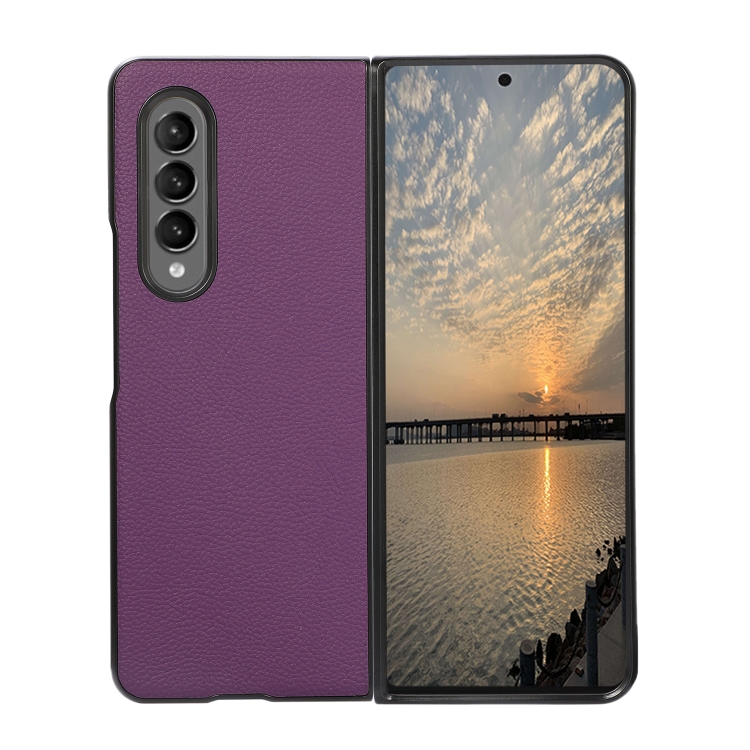 

For Samsung Galaxy Z Fold3 5G Genuine Leather Shockproof Protective Leather Case(Purple)
