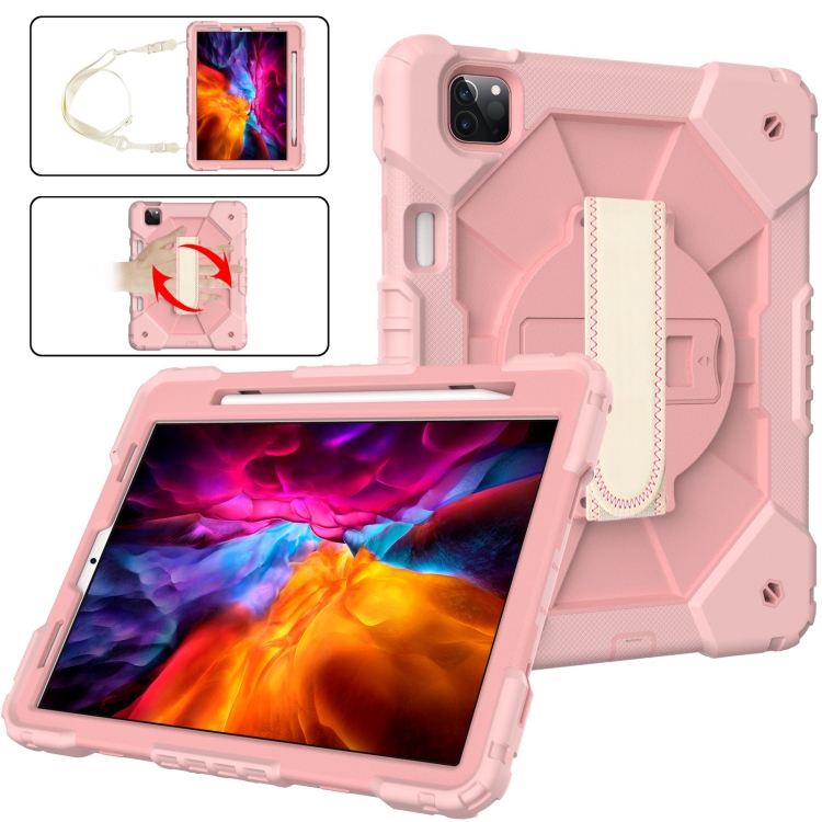 

Contrast Color Robot Shockproof Silicon + PC Protective Tablet Case with Holder & Shoulder Strap For iPad Pro 11 2021 / 2020 / 2018 / iPad Air 4 10.9 2020(Rose Gold)
