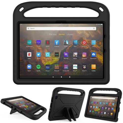 

For Amazon Fire HD 10 2021 Handle Portable EVA Shockproof Anti Falling Protective Case with Triangle Holder(Black)