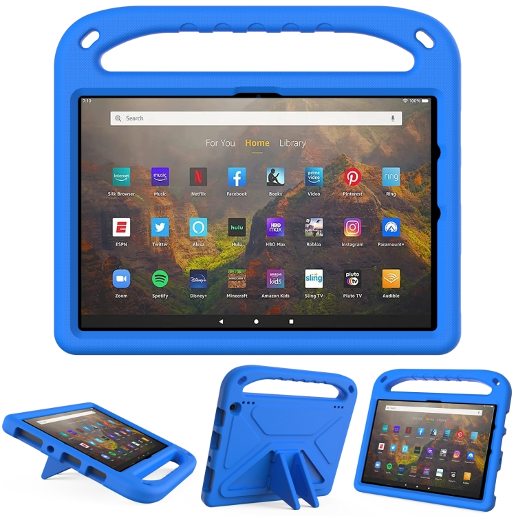 

For Amazon Fire HD 10 2021 Handle Portable EVA Shockproof Anti Falling Protective Case with Triangle Holder(Blue)