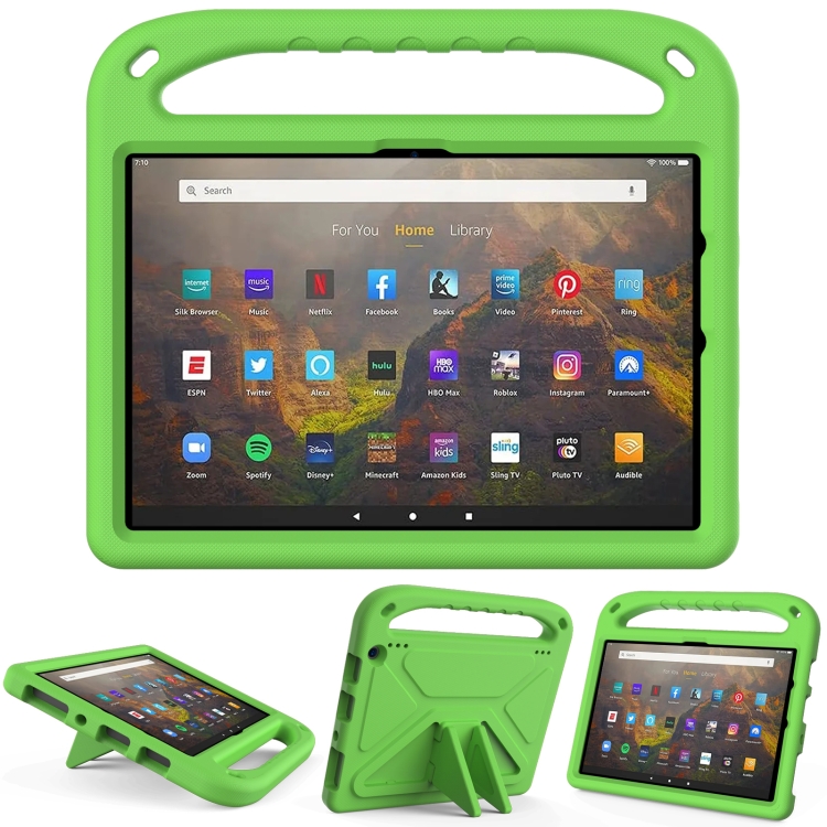 

For Amazon Fire HD 10 2021 Handle Portable EVA Shockproof Anti Falling Protective Case with Triangle Holder(Green)