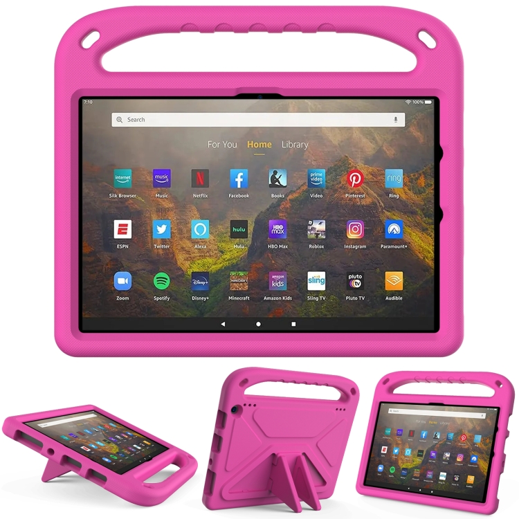 

For Amazon Fire HD 10 2021 Handle Portable EVA Shockproof Anti Falling Protective Case with Triangle Holder(Rose Red)