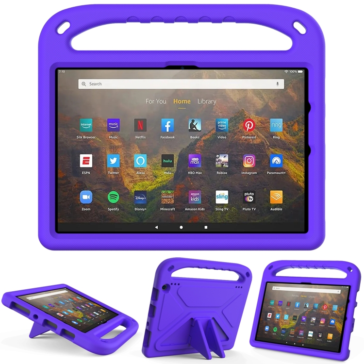 

For Amazon Fire HD 10 2021 Handle Portable EVA Shockproof Anti Falling Protective Case with Triangle Holder(Purple)