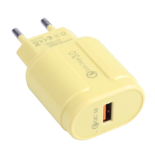

13-3 QC3.0 Single USB Interface Macarons Travel Charger, EU Plug(Yellow)